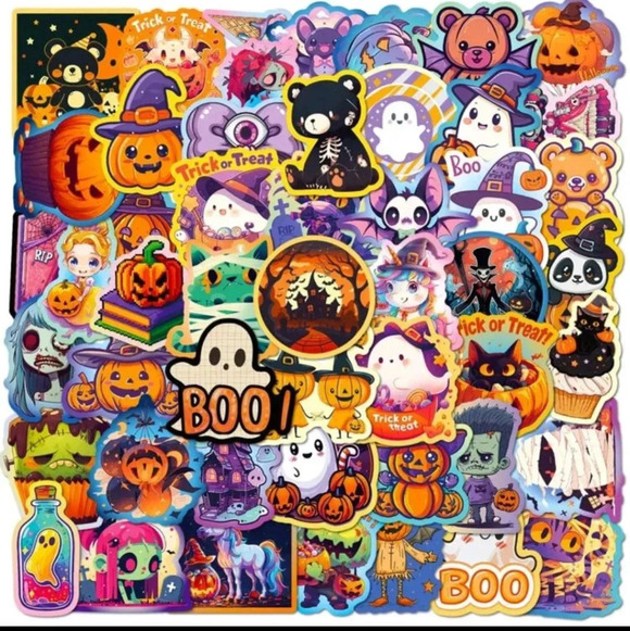 otaku ramen Other - Orange Halloween party vinyl sticker 50 piece multicolored bear cat pumpkin set